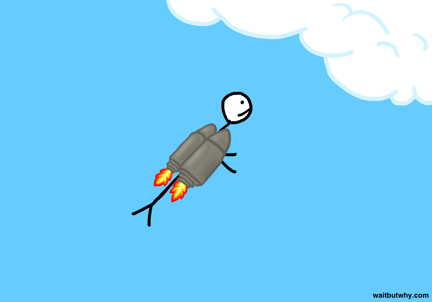 stick figuring rocketing through sky with jet pack made of clay